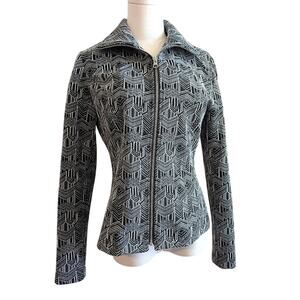 Clara Sun Woo Full Zip Black White Jacquard Geo Print Light Jacket Size S Small
